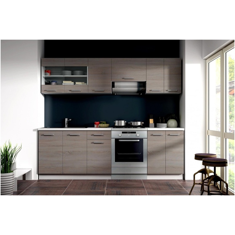 Küche Dave 240 cm Kitchenette / Kitchen Block Variably Adjustable Oak Sonoma Truffle