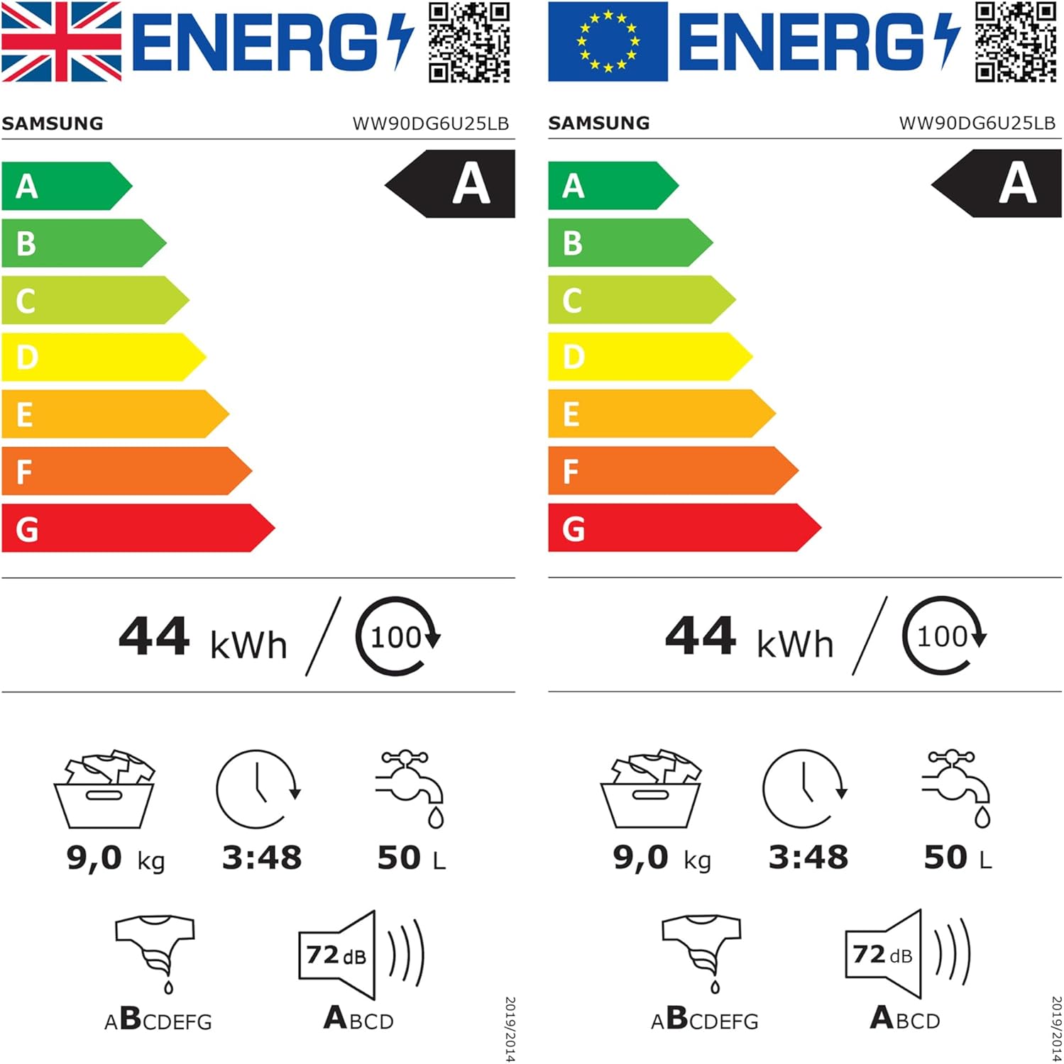 Samsung Series 6 AI Energy Washing Machine, 9kg, 1400rpm, Black, WW90DG6U25LBU1 [Energy Class A]