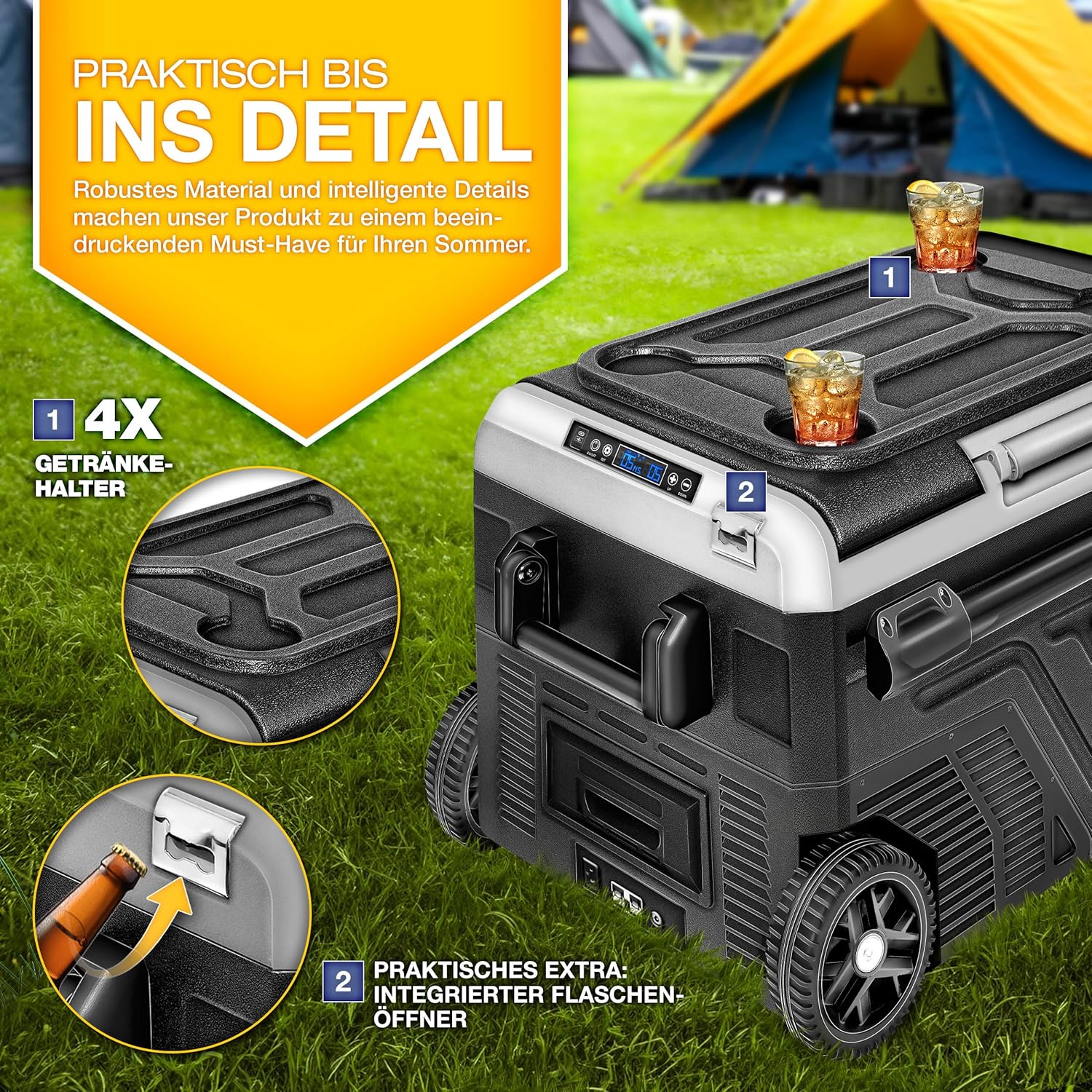 tillvex® Kompressor Kühlbox elektrisch 40-60 Liter | Elektrische Gefrierbox WIFI-APP-Steuerung 12/24 V 230V | Kühlschrank bis -20 °C für Auto, Lkw, Camping (Schwarz, 50 Liter - mit Akku) [Energieklasse B]