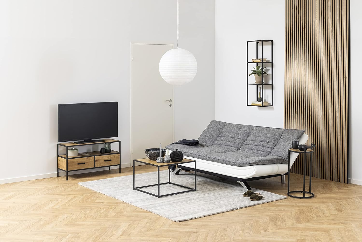 AC Design Furniture Jasper Sofa Bed W: 196 x H: 91 x D: 96 cm, Dark Grey/Black, Fabric/Metal