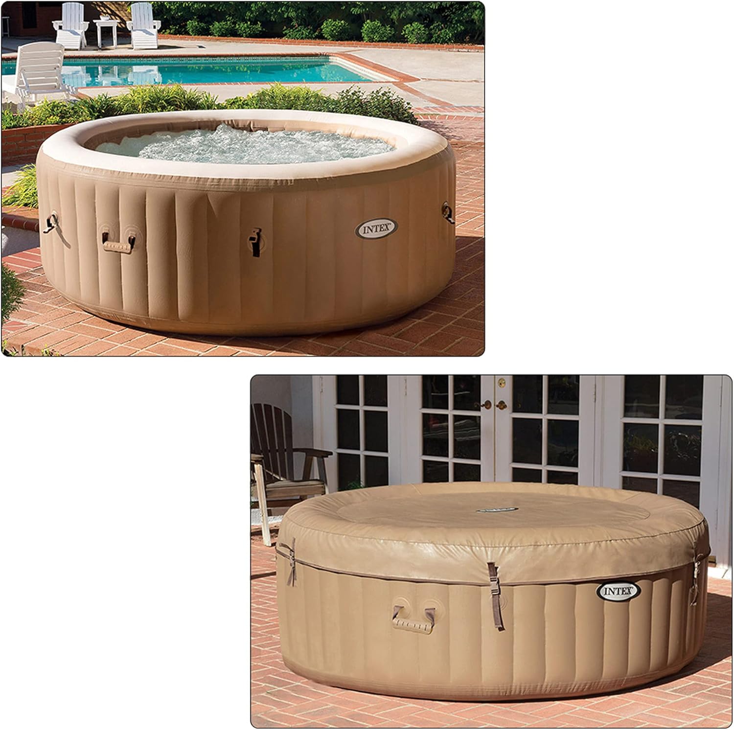 Intex Pure Spa Sahara 4 Places, Spa Gonflable Rond avec 120 Diffuseurs à Bulles, FiberTech, 795 Litres, LED Ambiance à Piles