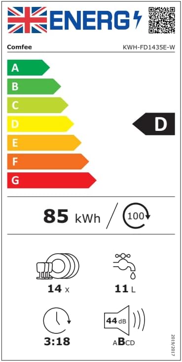 COMFEE' Freestanding Dishwasher FD1435E-W with 14 place settings