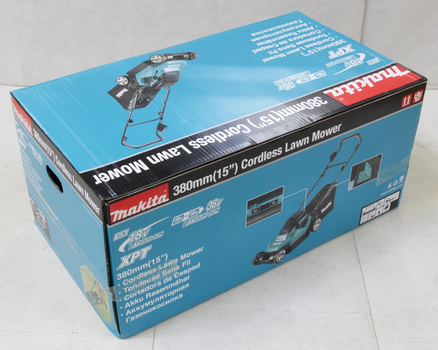 Makita DLM382PM2 Akku-Rasenmäher 2x18 V / 4,0 Ah, 2 Akkus + Doppelladegerät
