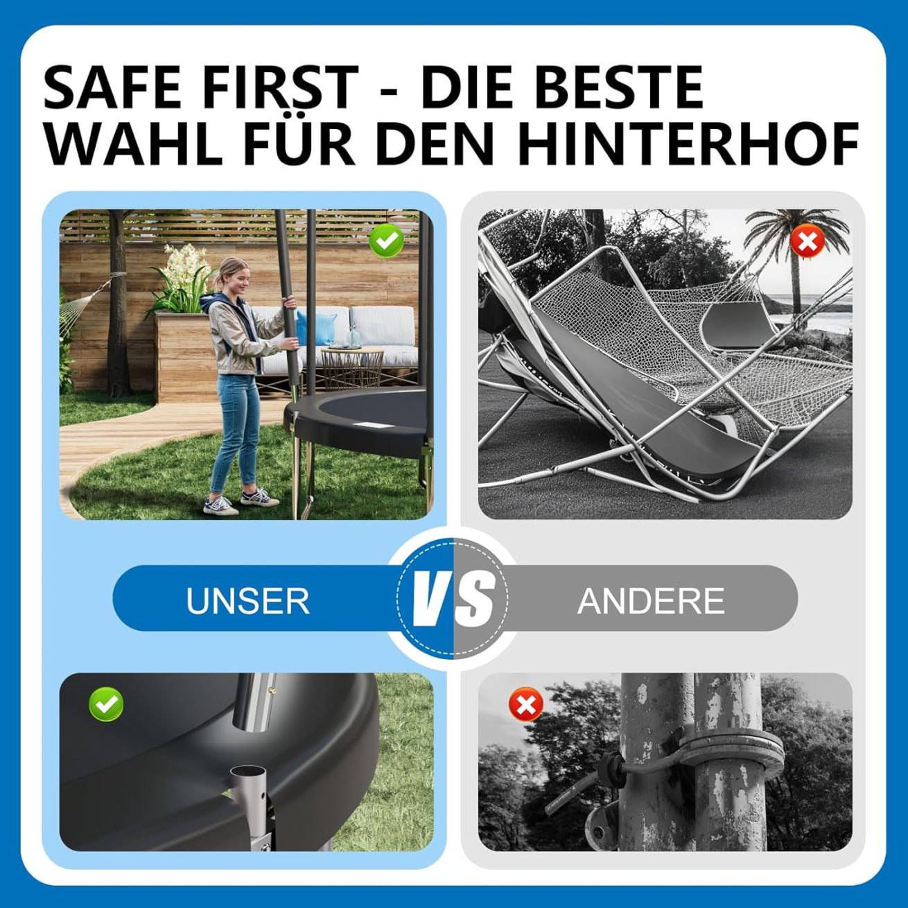 Devoko trampoline outdoor Ø 305 cm indoor trampoline children's garden trampoline, complete set with shoe net, ladder, edge cover, safety net, load capacity 150 kg