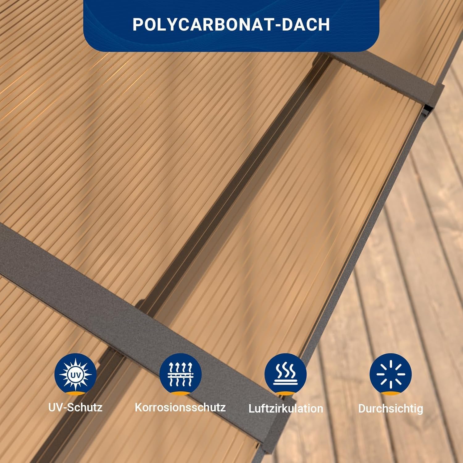 UDPATIO Borneo Patio Canopy 4.2 x 3 m with Sturdy Steel Frame and UV Polycarbonate Roof for Garden, Patio Champagne. Approx. 8 x 8 cm Profile