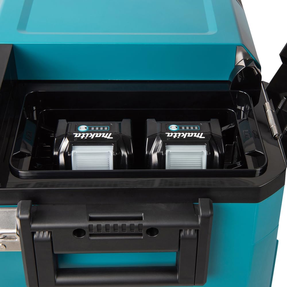 Makita 40V Battery Cooling and Heat Box, 29L Portable Refrigerator, Turquoise, IPX4 Water Resistant, Compressor Cooling System, Bottle Opener, Deep Discharge Protection