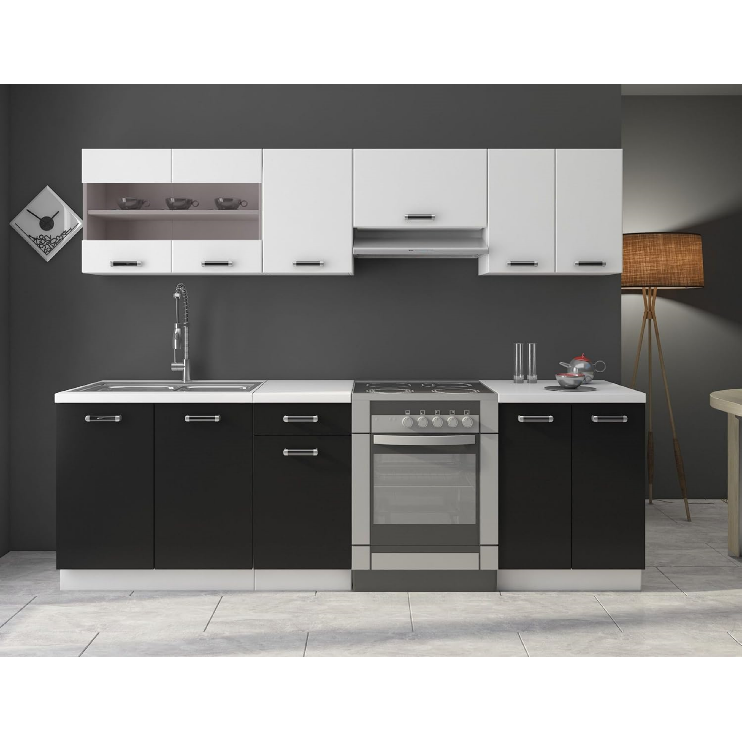 Omega Kitchen/Kitchenette/Kitchen Block 240 cm Adjustable Black/White