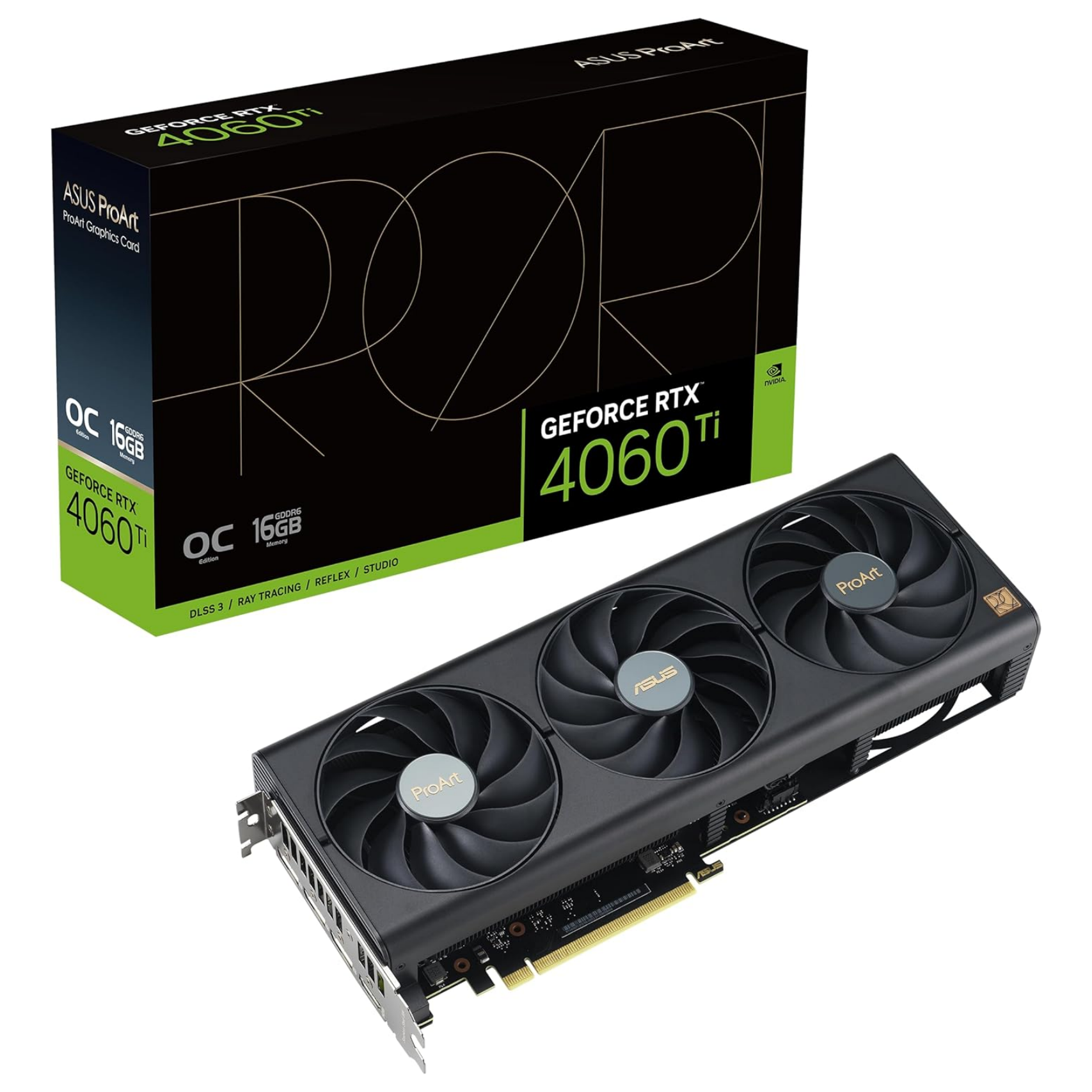ASUS ProArt GeForce RTX 4060 Ti OC Edition 16GB GDDR6 Gaming Graphics Card (NVIDIA GeForce RTX4060Ti DLSS 3, PCIe 4.0, 1x HDMI 2.1a, 3X DisplayPort 1.4a, PROART-RTX4060TI-O16G)