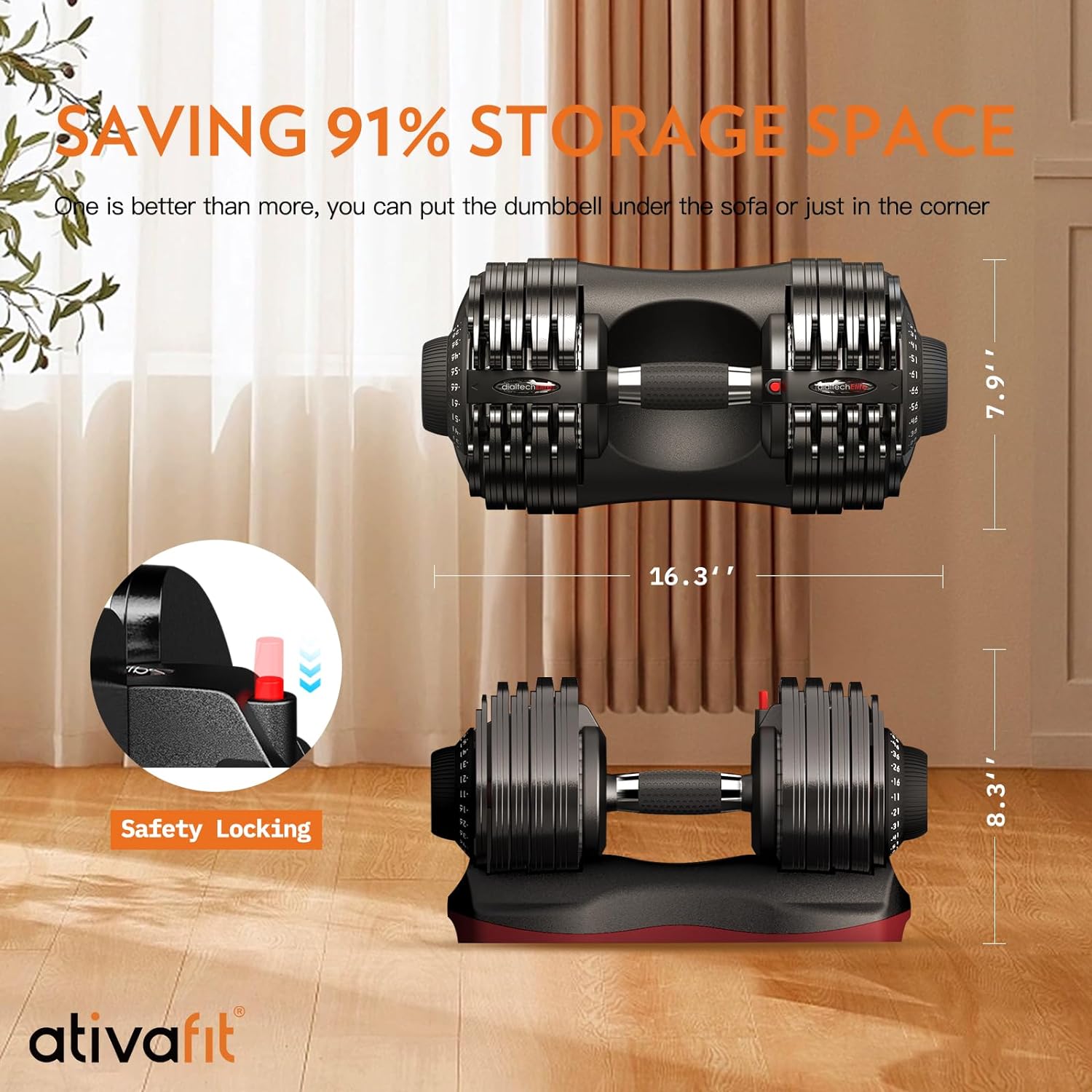 ATIVAFIT Adjustable Dumbbell Set 44LBS Pair/ 66LBS Pair Dumbbell Free Weights Dumbbell Multiweight Options for Men Women Full Body Workout Fitness Home Gym