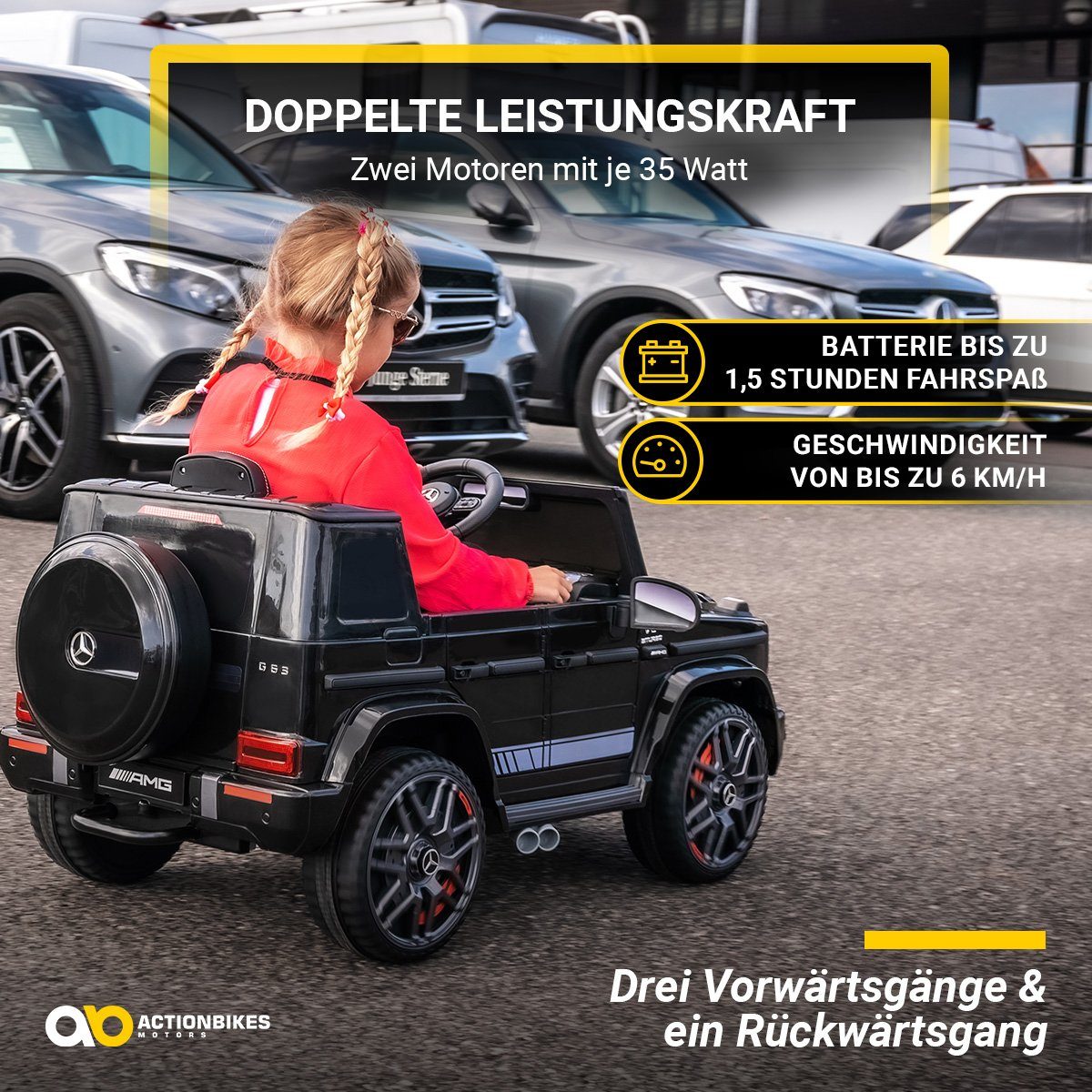 Actionbikes Motors Elektro-Kinderauto Mercedes Benz AMG G63 - Kinder Elektro Auto ab 3 Jahre, Belastbarkeit 35 kg, (2-tlg), Soft-Start - Stodmpfer