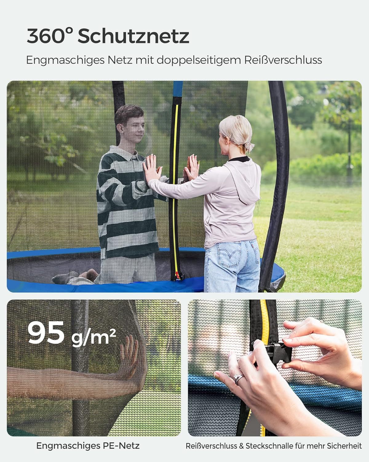 SONGMICS Outdoor Trampoline Ø 244 cm, Round Garden Trampoline for Children with Safety Net, Edge Cover, Ladder and Padded Poles