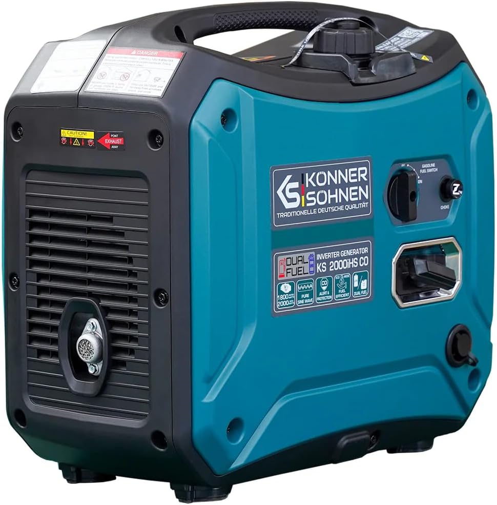 KS German Portable Dual Fuel Inverter Generator, 2000 Peak Watt
