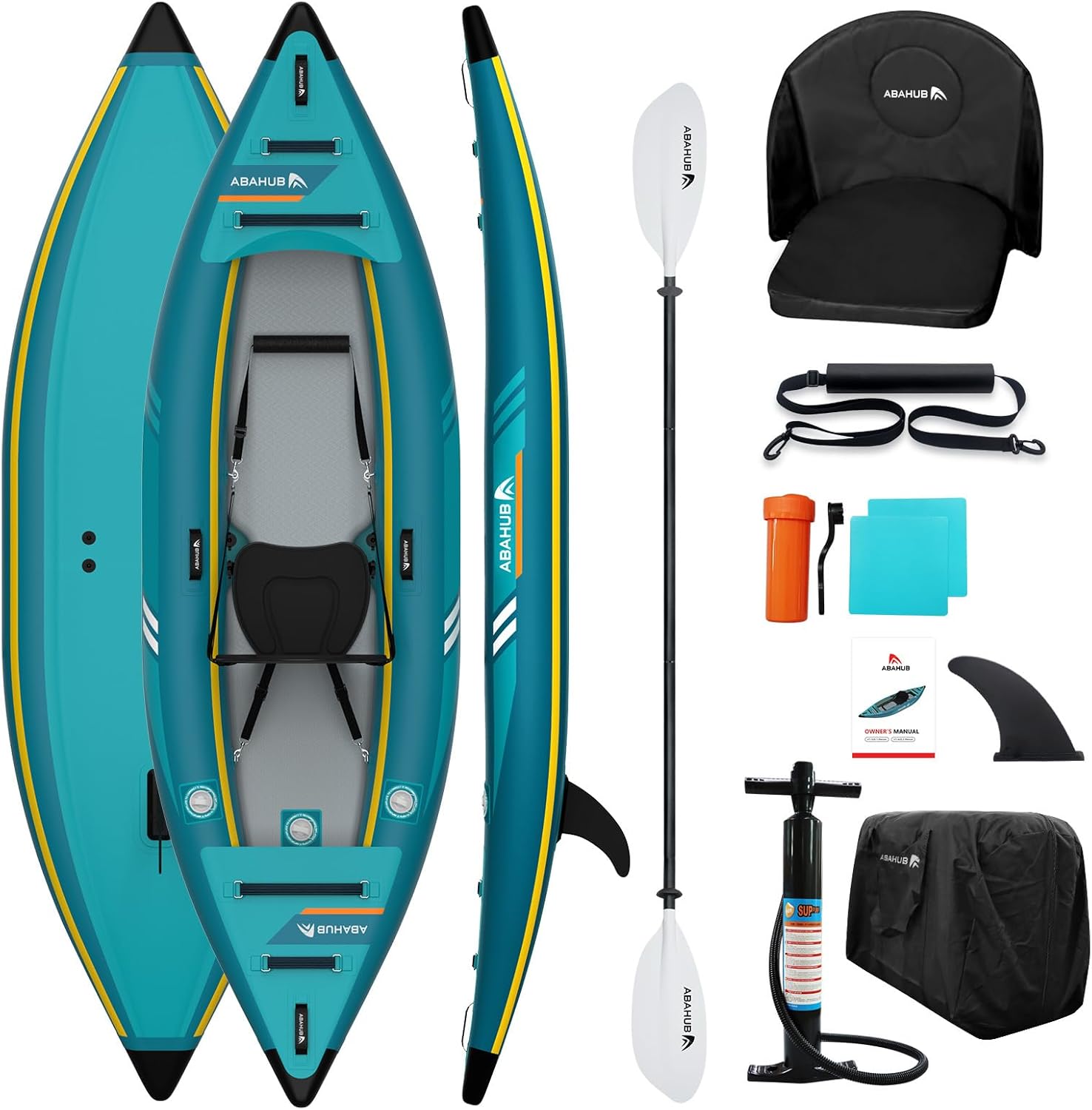 Abahub Inflatable Kayak 320 cm / 420 cm Inflatable Kayak with Kayak Paddle, Kayak Seat, Footrest, Hand Pump and Bag for Kayaking, Canoe Dinghy, 1/2 Space, 320/420 x 89 x 23 cm