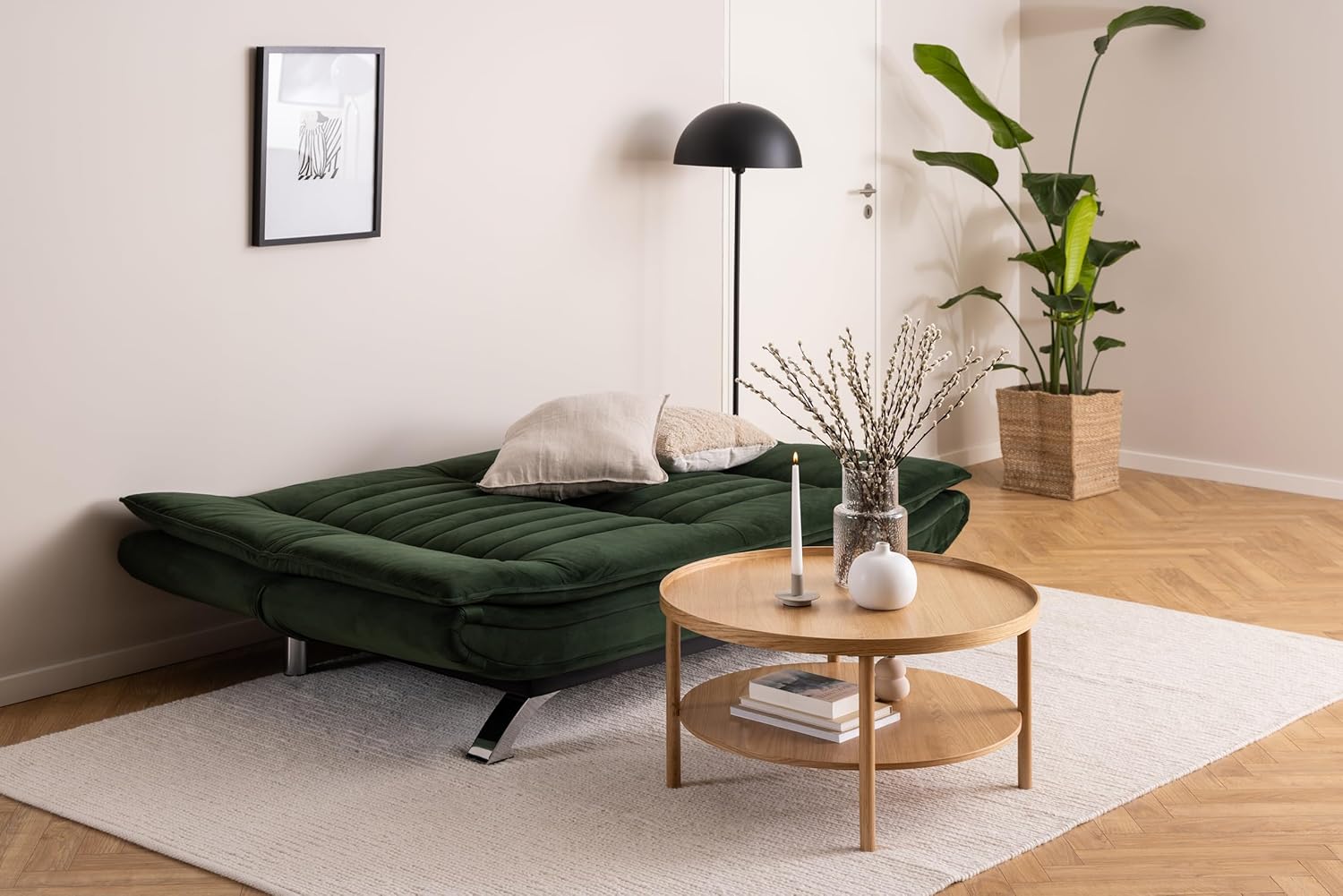 AC Design Furniture Jasper Sofa Bed W: 196 x H: 91 x D: 96 cm, Dark Grey/Black, Fabric/Metal