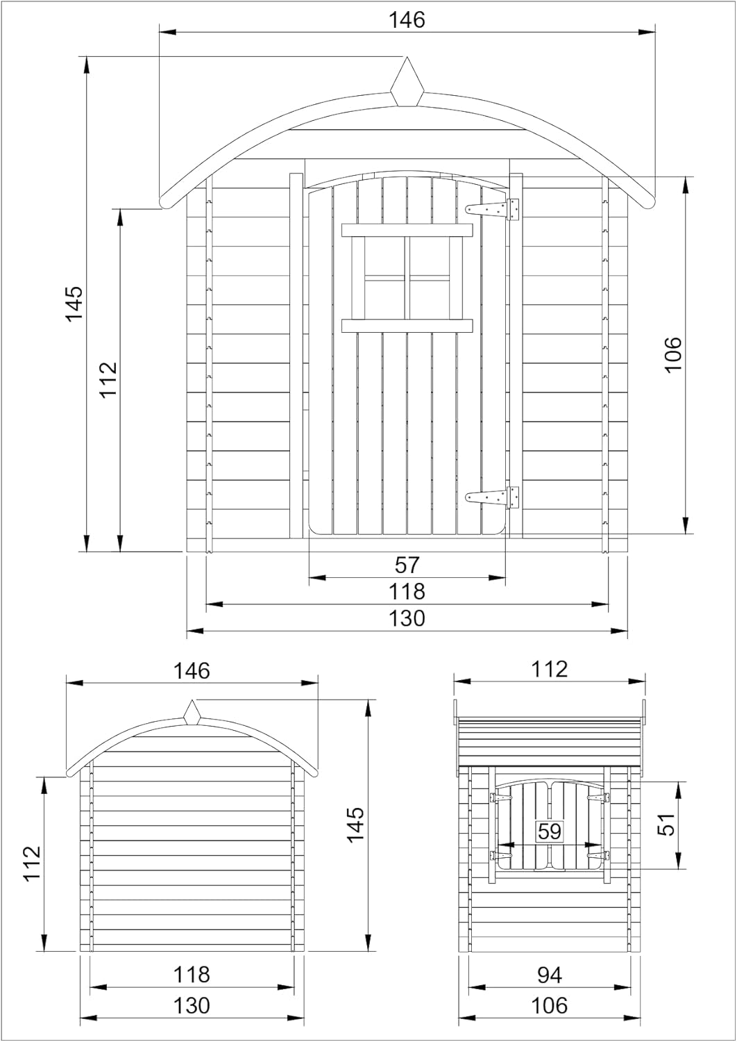 Timbela M505-1 Children's Wooden Playhouse without Floors - Outdoor Playhouse for Children - W 112 x L 146 x H 145 cm / 1.1 m2 Garden Playhouse - Garden Summer House for Children