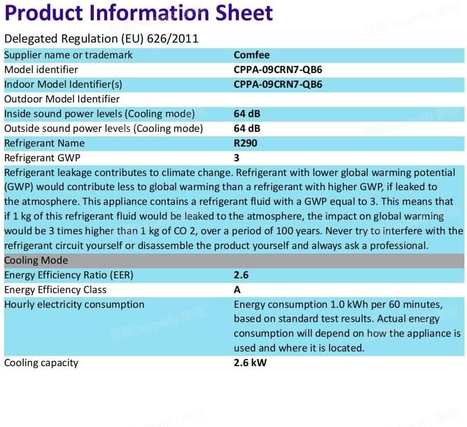 COMFEE' Climatiseur Mobile 9000 BTU/h 2,6kW, Contrôle APP, 3 Modes, 3 Vitesses de ventilation, Dimensions compactes, Pour pièces de 33㎡, Breezy Cool 2.6, Fonctionne avec Alexa [Classe énergétique A]