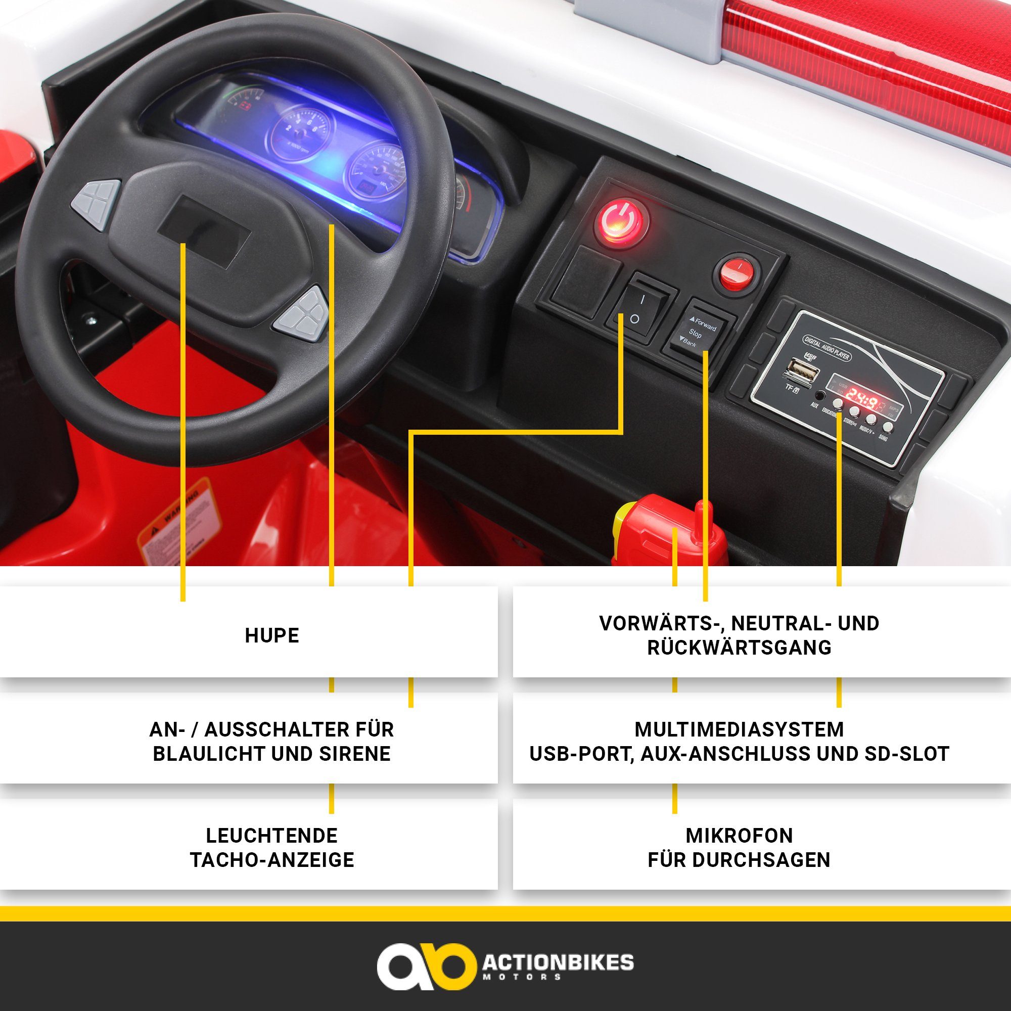 Actionbikes Motors Electric children's car children's fire brigade car LL911 electric - remote control - syringe & siren, load capacity 40 kg, (2-piece), children's vehicle toy two-seater from 3 years old electric