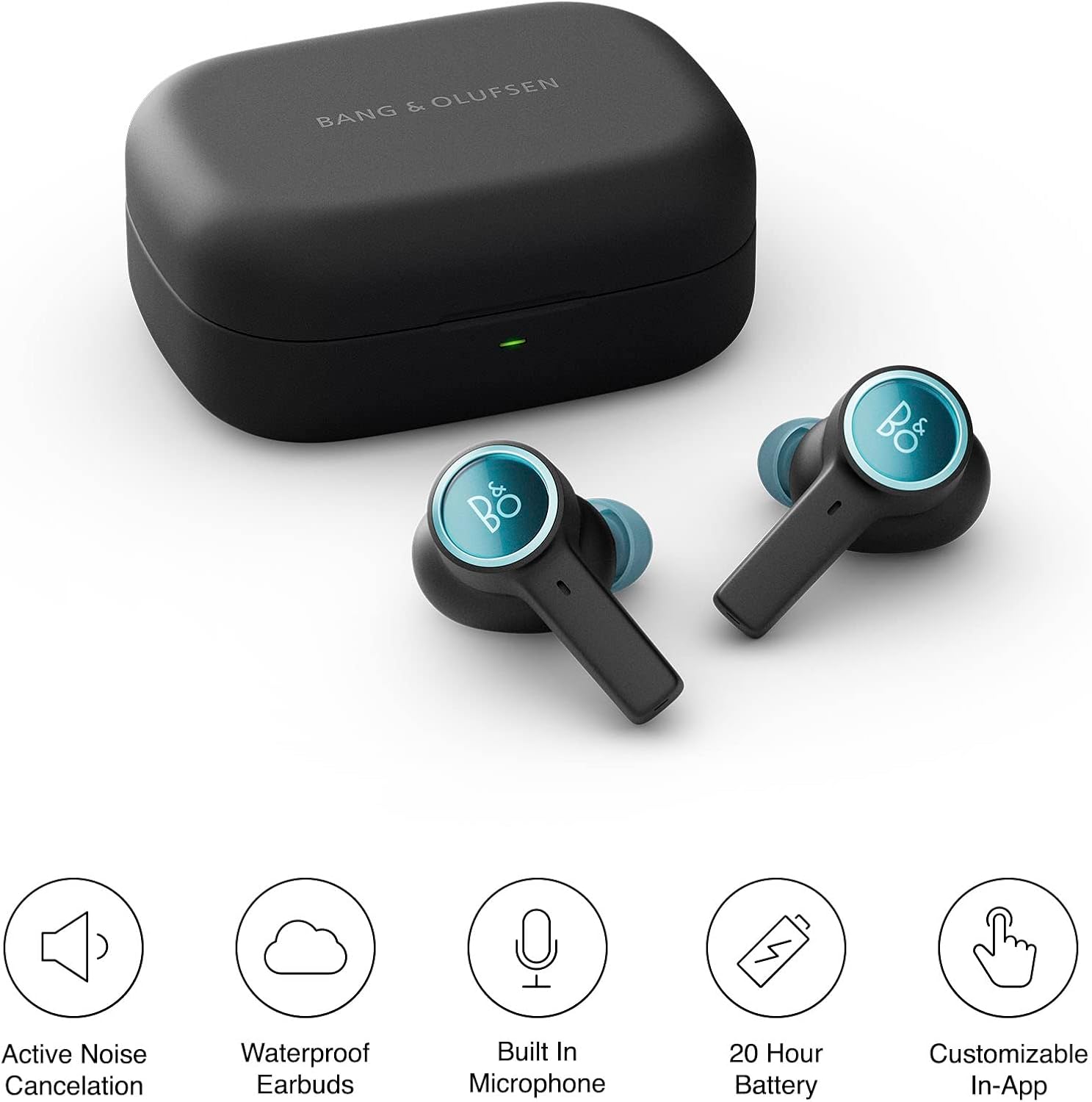 Bang & Olufsen Beoplay EX - High-end Wireless Bluetooth Noise Cancelling Earphones, Playtime Up to 28 Hours, Waterproof Earbuds for Work, Sport and Play with Charging Case - Black Anthracite