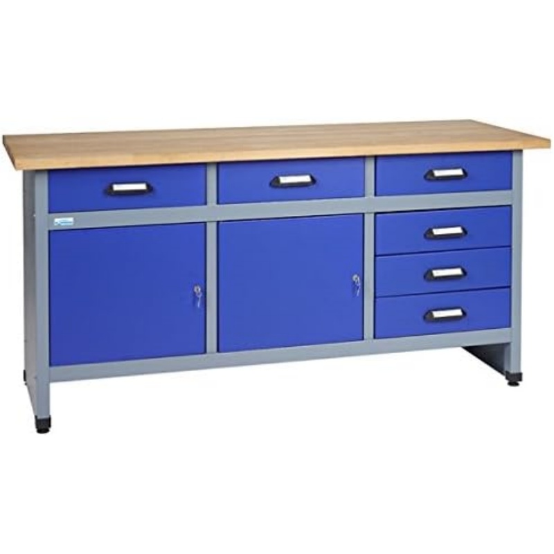 Küpper Workbench 12177, 170 x 84 x 60 cm, 6 drawers, 2 doors, 300 kg load capacity, 30 mm solid beech worktop