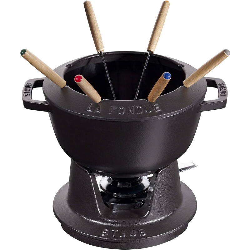 Staub Fondue Set with 6 Forks, Suitable for Cheese, Chocolate and Meat Fondue
