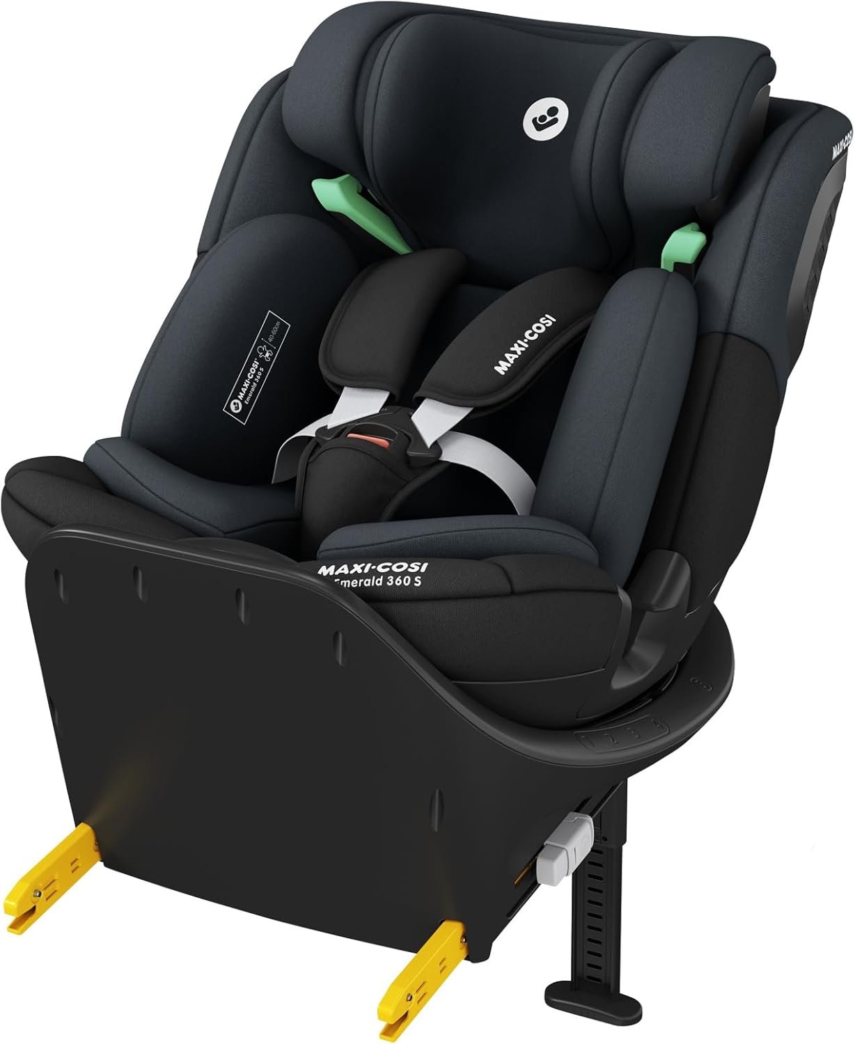 Maxi-Cosi Emerald 360 S i-Size, Seggiolino auto girevole 360, 0-12 anni (40-150 cm), Seggiolino auto neonato, 4 posizioni reclinate, Protezione dagli impatti laterali G-CELL, Tonal Black