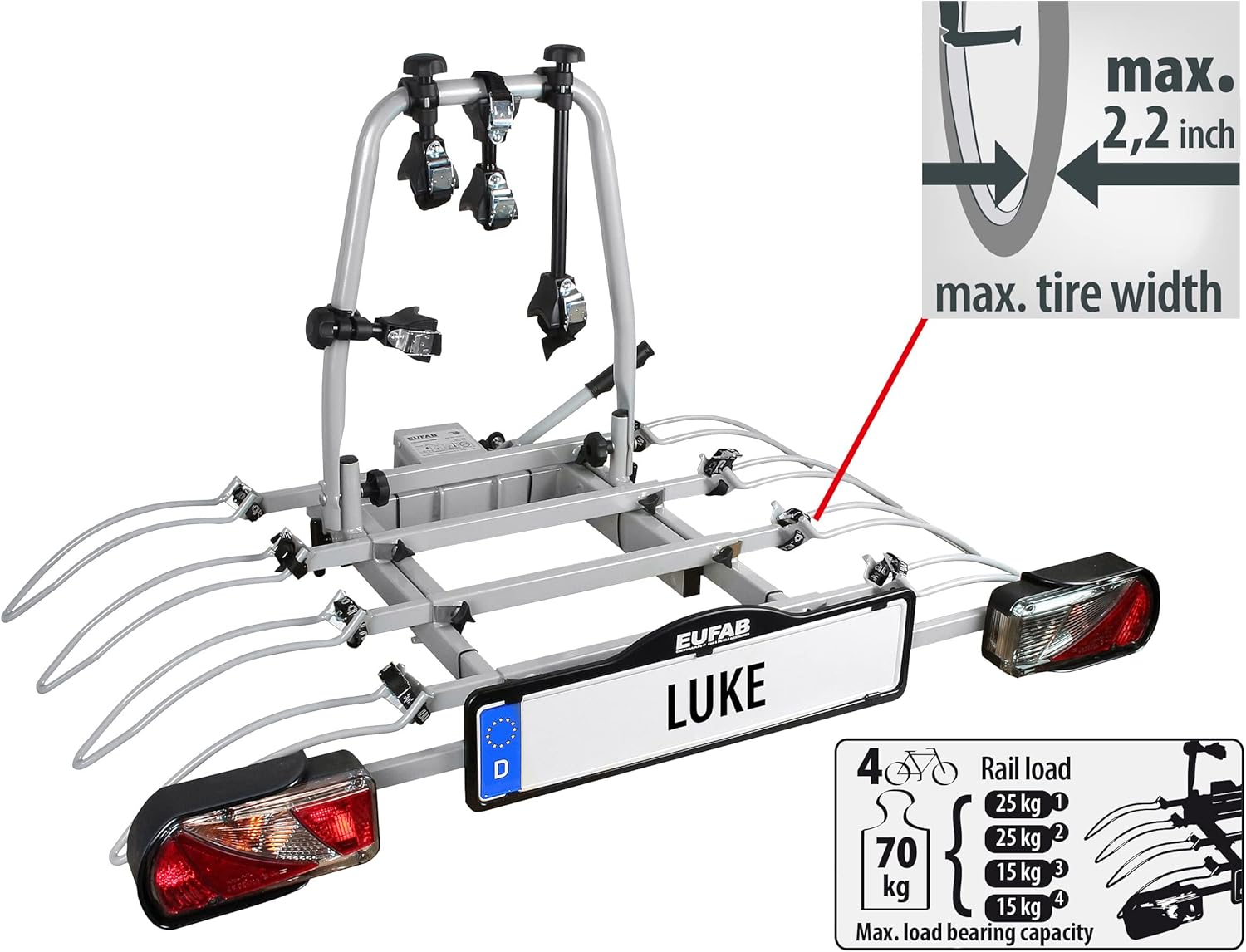 Eufab 11514 Tow Bar Carrier Luke for 4 Bicycles