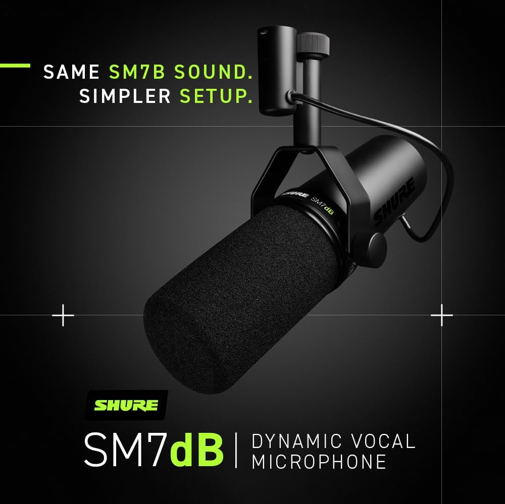 Shure SM7B Microphone Dynamique Cardioïde, Son Doux et Chaleureux pour Le Broadcast, Le Podcast ou L’Enregistrement