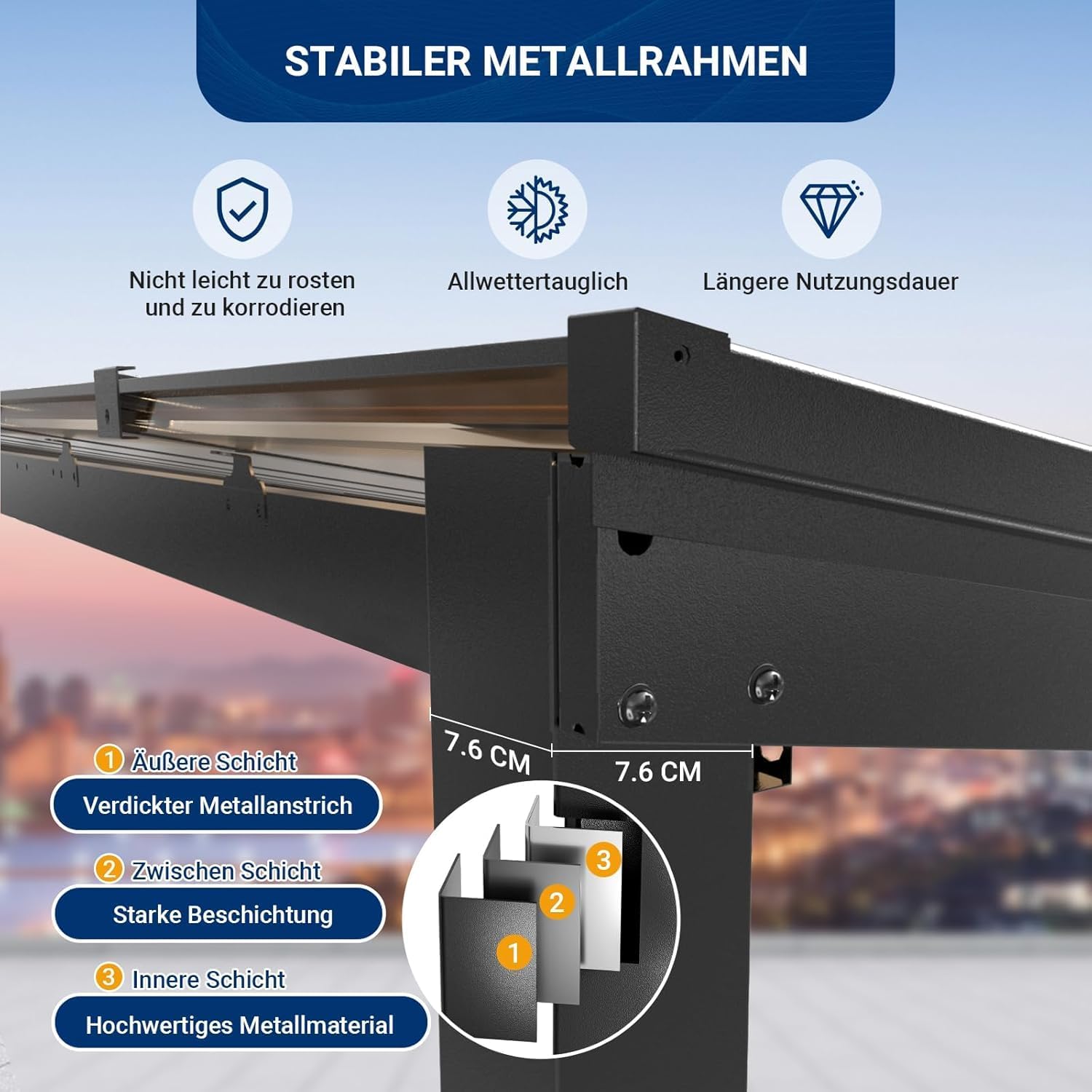 UDPATIO Borneo Patio Canopy 4.2 x 3 m with Sturdy Steel Frame and UV Polycarbonate Roof for Garden, Patio Champagne. Approx. 8 x 8 cm Profile