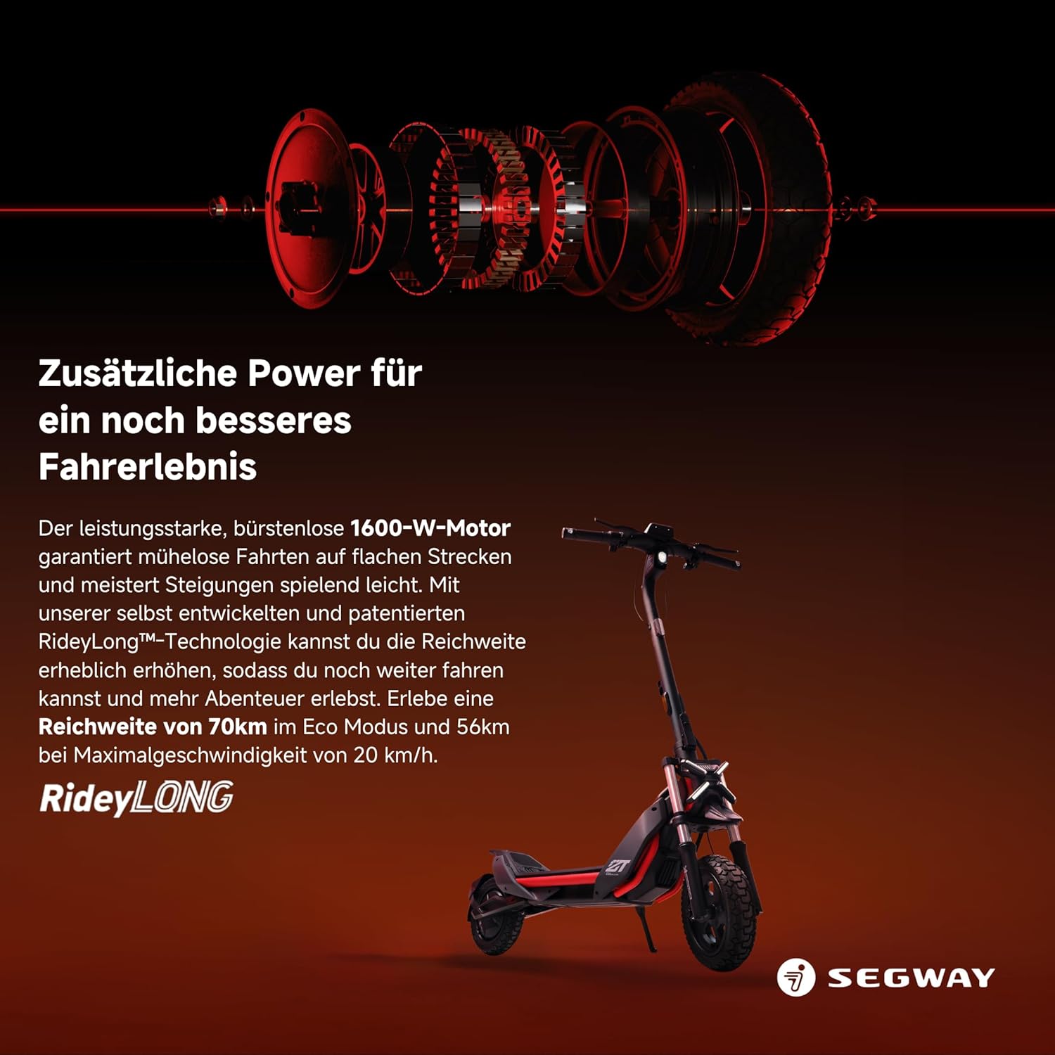 Segway ZT3 Pro D, E-Scooter mit Straßenzulassung, 70 km Eco- Reichweite, 56km Reichweite bei 20km/h, Vollfederung, 120 kg Tragfähigkeit, 25% Steigung, Apple FindMy,Offroad-Reifen, wasserfest, Ninebot