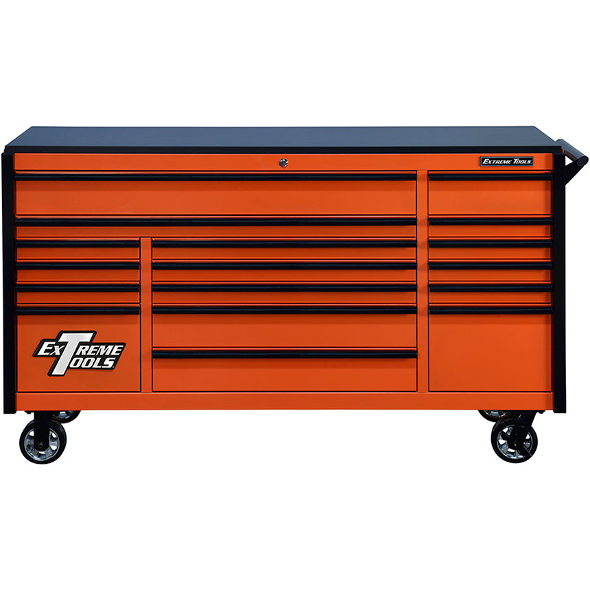 Extreme Tools® DX Series 72in W x 21in D 17 Drawer Triple Bank Roller Cabinet 100 lbs Slides