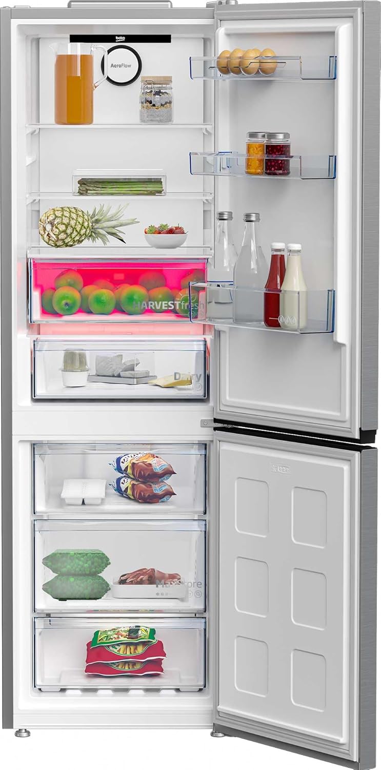 Beko bPRO 500 B5RCNE366HXB Freestanding Fridge/Freezer, Large Fridge, 316L, NoFrost, Smooth Fit: 90 Degree Door Opening, 3 Freezer Drawers, 0°C Zone, HarvestFresh, Stainless Steel Look [Energy Class C]