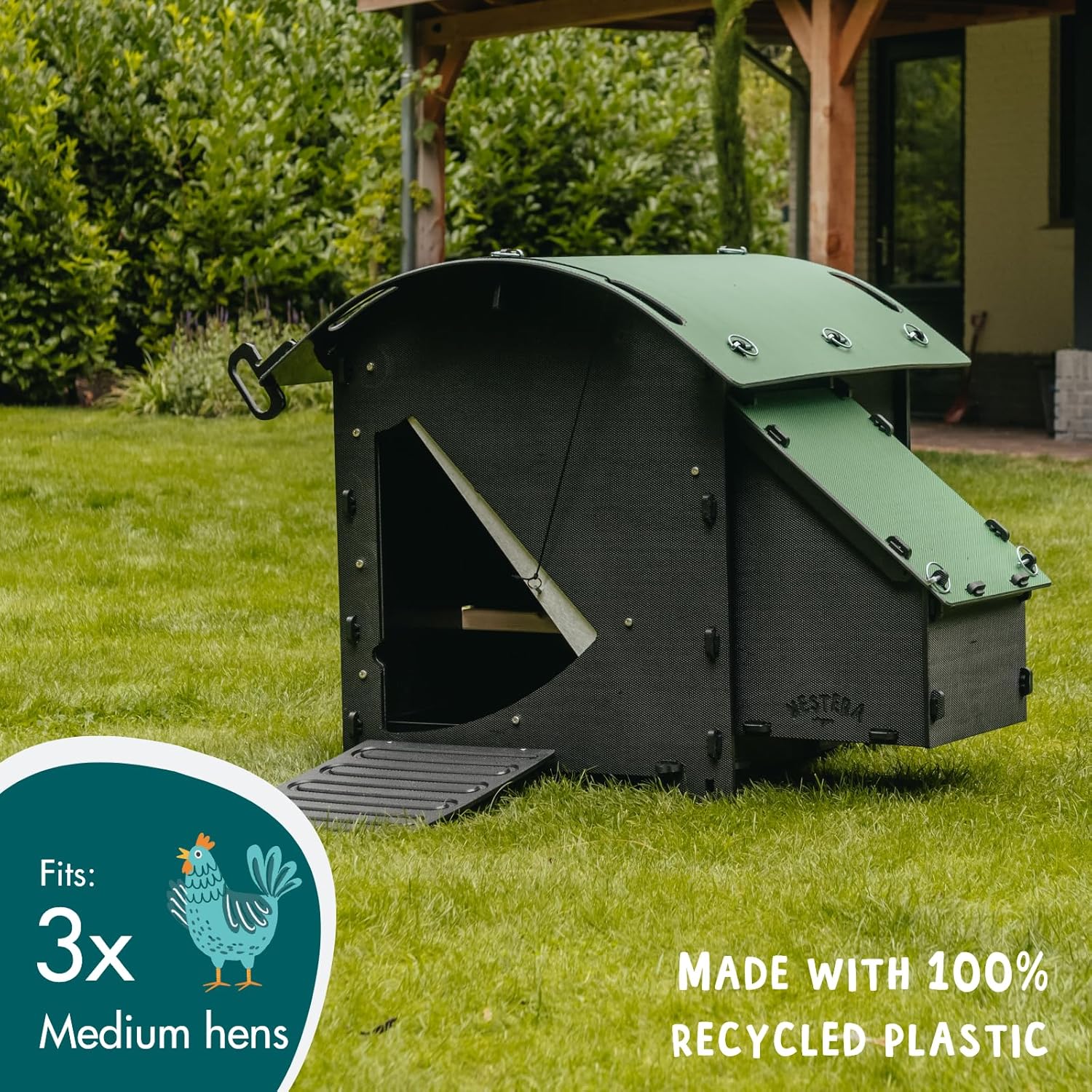 Mittlerer Boden Hühnerstall für 2-3 Hühner - Hühnerstall mit 25 Jahren Garantie für 5 Hühner oder 9 Zwerghühner | 2 abgerundete Sitzstangen zum Rasten | Erhöhter Hühnerstall