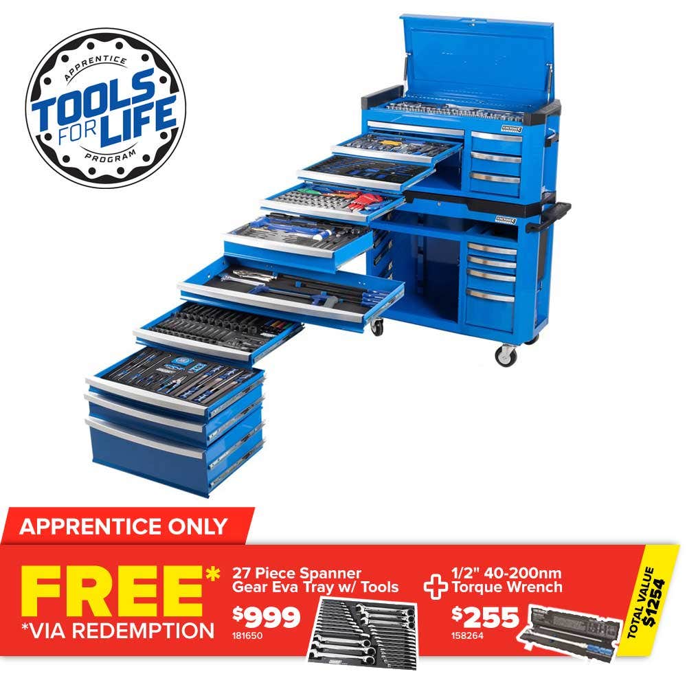 KINCROME Contour TFL Tool Chest Kit 551 Piece 17 Drawer w. Trolley - Blue P1810