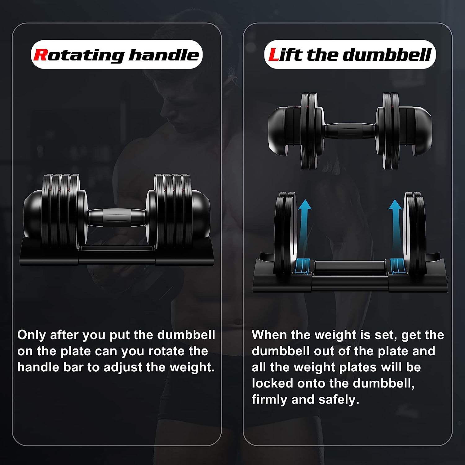 ALTLER Adjustable Dumbbell, 22lb/44lb/52lb Dumbbell Set with Tray for Workout Strength Training Fitness, Adjustable Weight Dial Dumbbell with Anti-Slip Handle and Weight Plate for Home Exercise