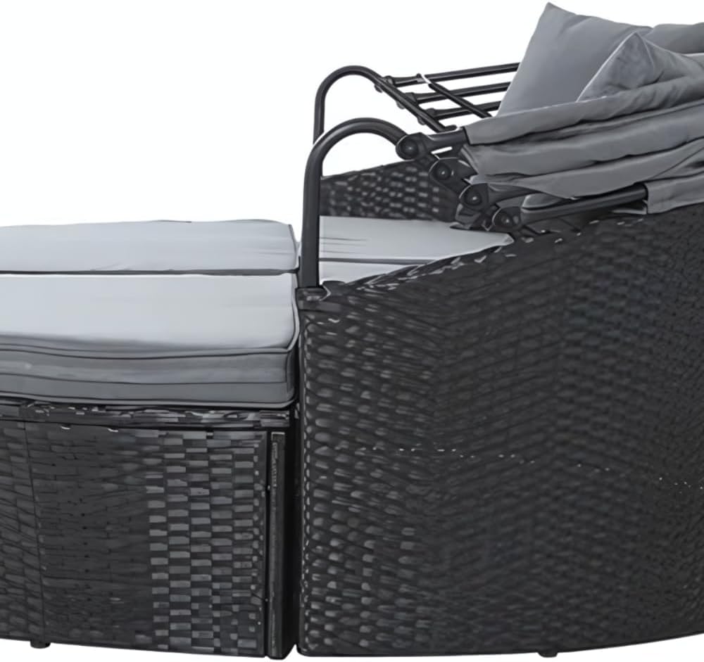 EVRE Bali 3 Piece Modular Round Rattan Wicker Patio Garden Furniture Daybed Sun Lounger Set