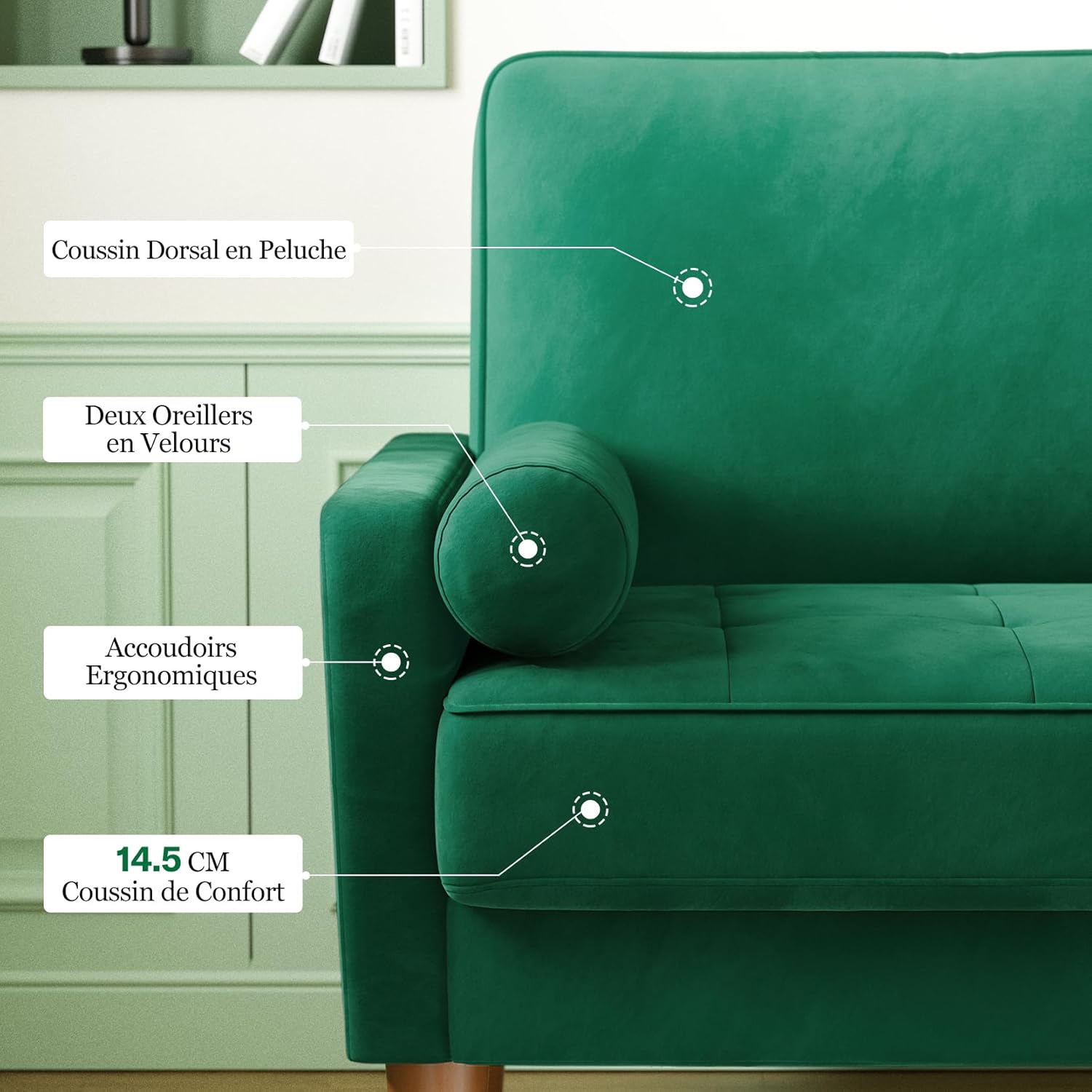 Vesgantti Small 2 Seater Sofa, 121cm Velvet Sofa with Spring Cushion, Mini Bedroom with Armrests, Modern Living Room Loveseat, Fixed 2 Seater Loveseat