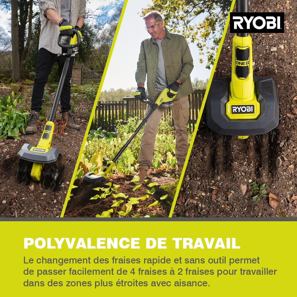 RYOBI - 18V ONE+ Hoeing Machine - Working Width/Depth 20/10 cm - 4 Cutters - 3 Rotation Speeds - Telescopic Tube - Sold without Battery or Charger - RY18CVA-0