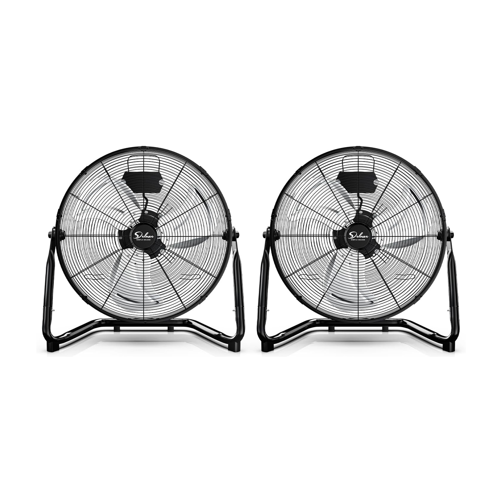 Simple Deluxe 18 Inch 3-Speed High Velocity Heavy Duty Metal Industrial Floor Fans Quiet for Home Commercial, Residential, and Greenhouse Use, Outdoor/Indoor, Black, 2 Pack