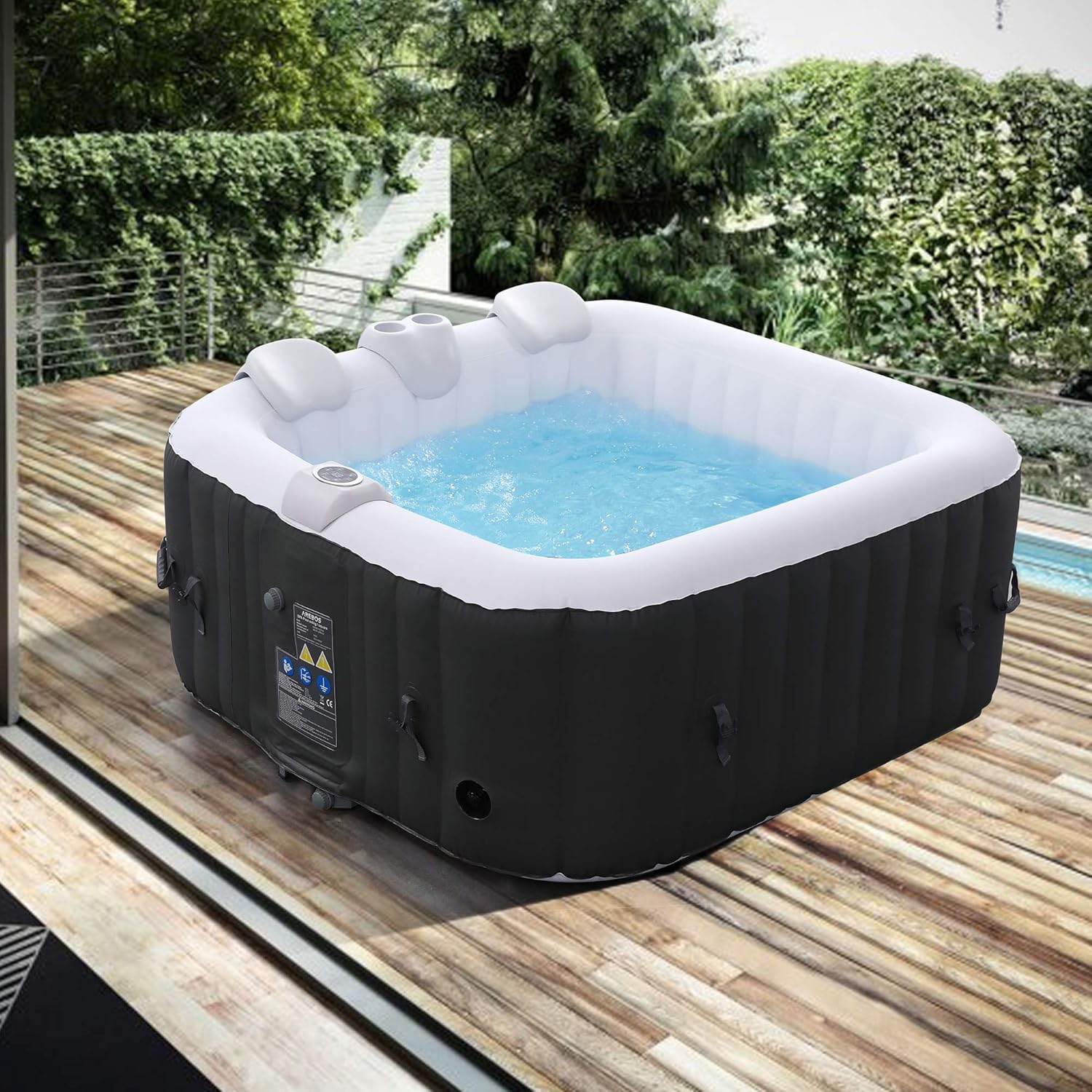 Arebos SPA Inflatable Whirlpool | Inflatable | Square | Indoor and Outdoor | 154 x 154 cm | 4 People | 130 Massage Jets | 600 L