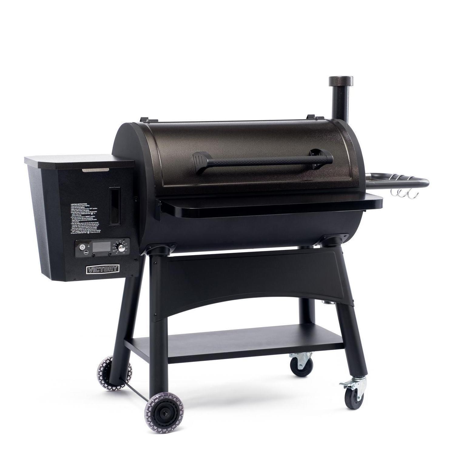 Victory 35-Inch Wood Pellet Grill with Front Shelf, 29-Lb Hopper & 16 Gauge Steel Barrel & Cart - BBQPG