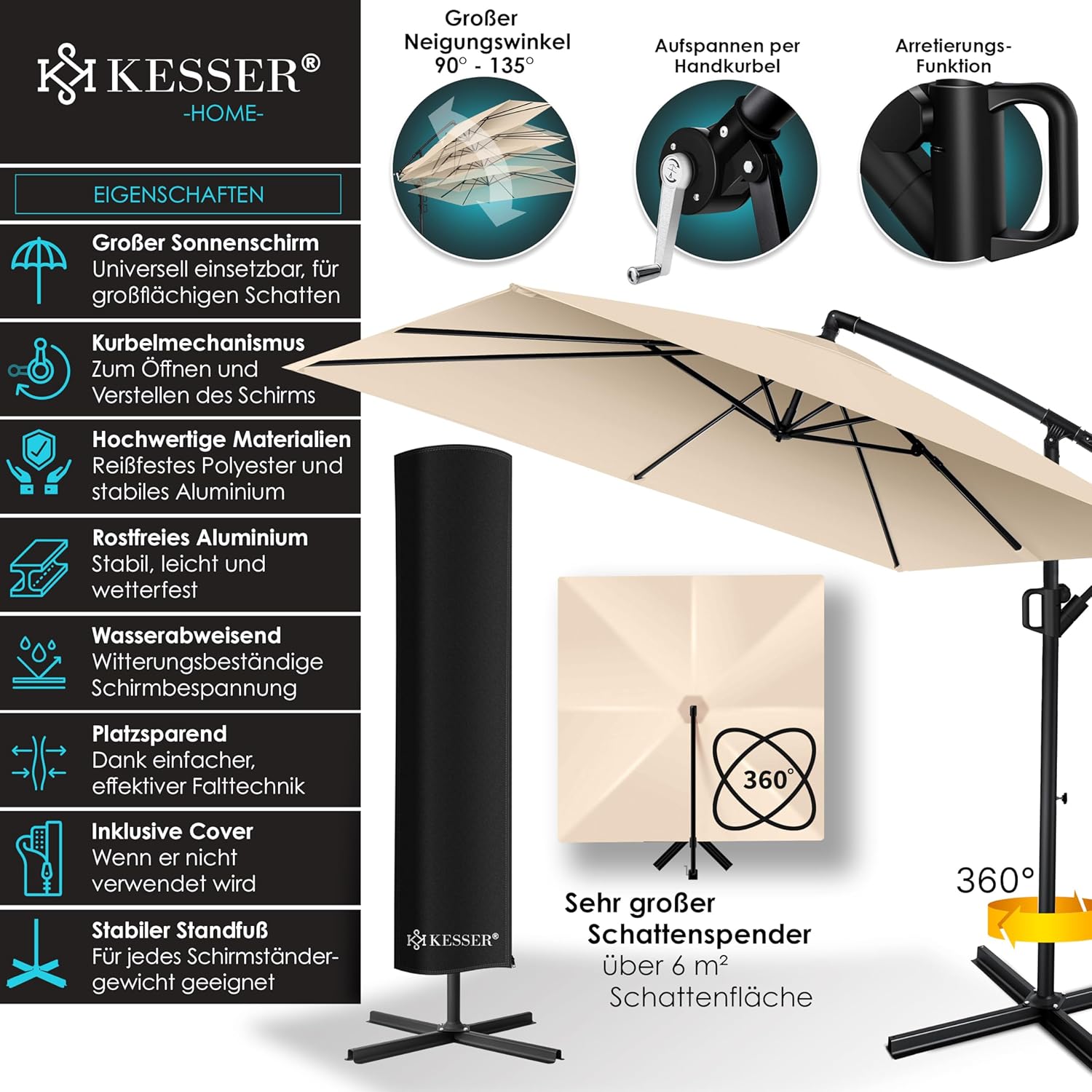 KESSER® Holly Parasol Rectangular with Cover
