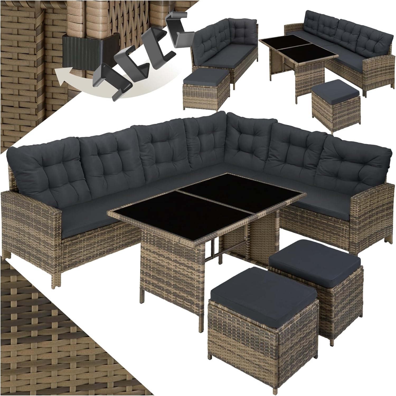 TecTake Salon de Jardin en Rotin Modulable