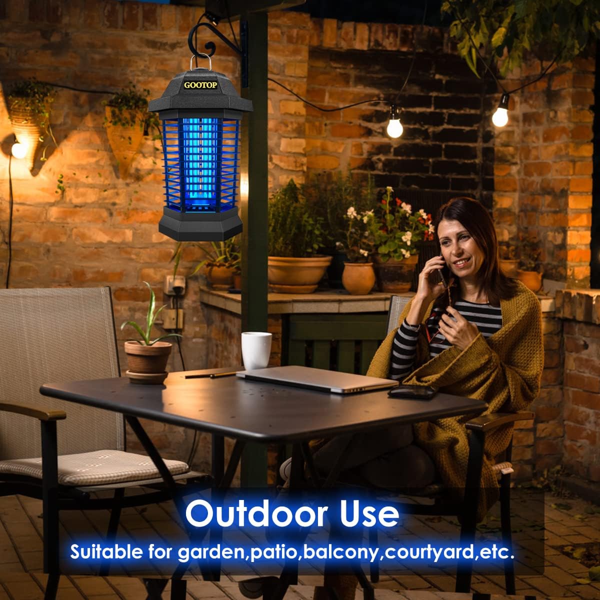 GOOTOP Bug Zapper Outdoor Electric, Mosquito Zapper, Fly Traps, Fly Zapper, Mosquito Killer, 3 Prong Plug, 90-130V, ABS Plastic Outer (Black) with 15W Replacement Bulb