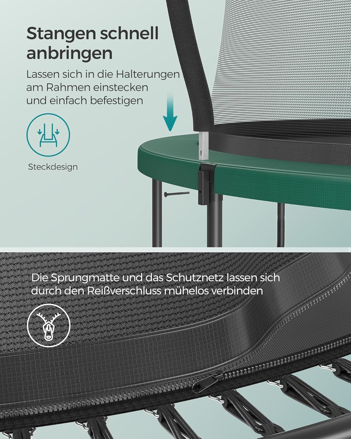 SONGMICS Springless Trampoline Ø 366 cm, Outdoor Trampoline for Children, Elastic Ropes, Safety Net with Zipper, Fiberglass Poles, Safe, Quiet