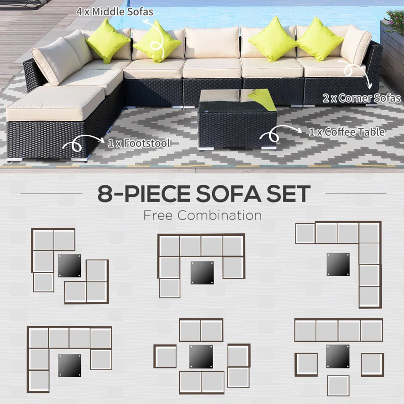 Sebeka Wicker 7 - Person Garden Lounge Set with Cushions