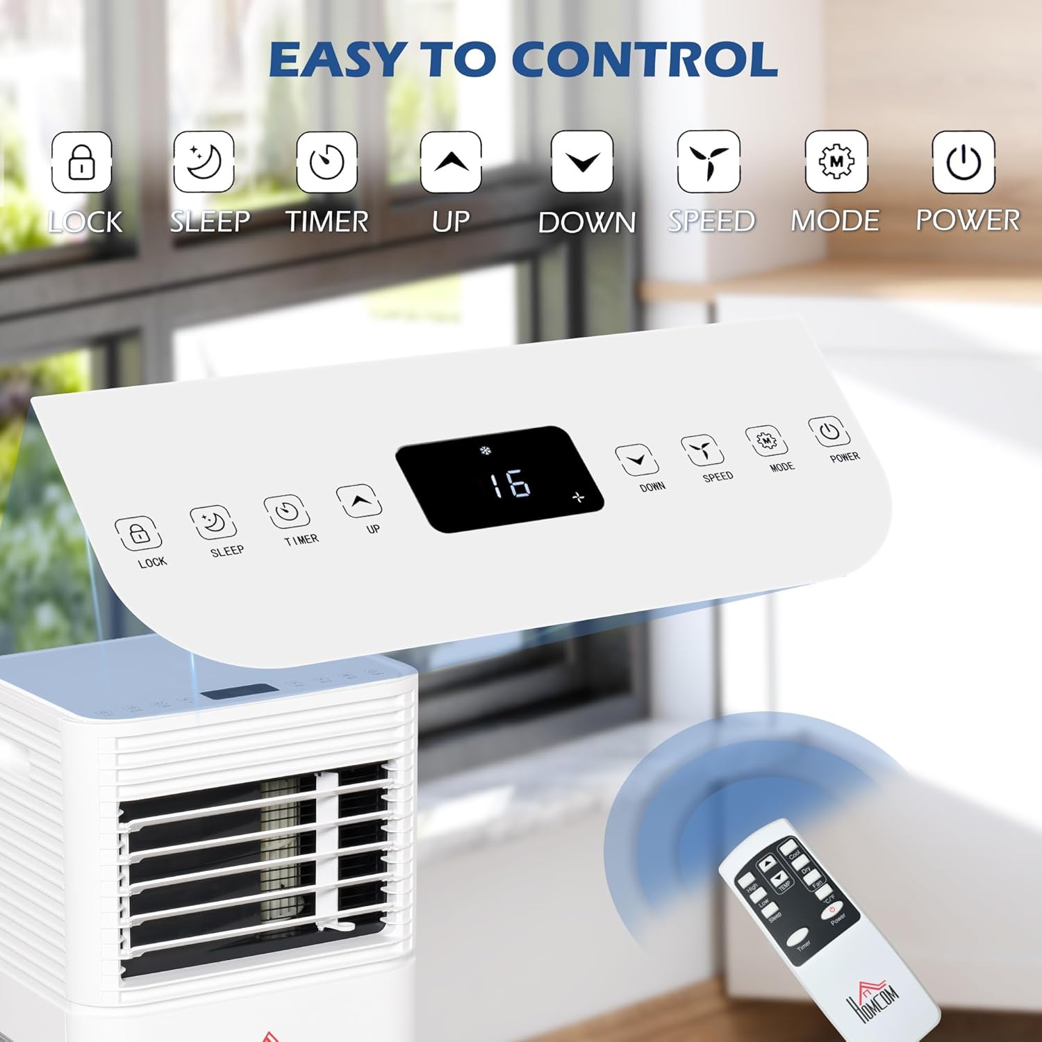 HOMCOM Portable Air Conditioner, 10,000 BTU Portable AC Unit with Dehumidifier & Fan, Sleep Modes, 24H Timer, Remote Control, Rooms up to 441 Sq. ft for Home, Office, White