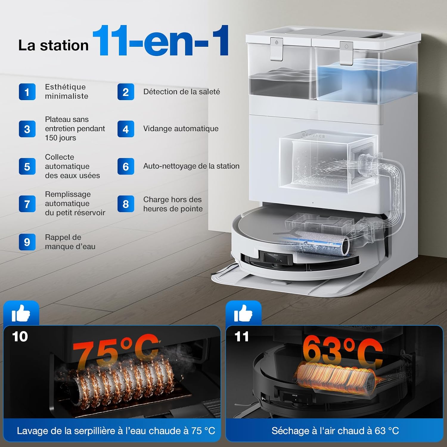 ECOVACS X8 PRO OMNI Robot Vacuum Cleaner with All-In-One Station, 18000Pa Power, Instant Automatic Cleaning OZMO ROLLER, 75℃ Hot Water Cleaning, Automatic Cleaning Solution Addition