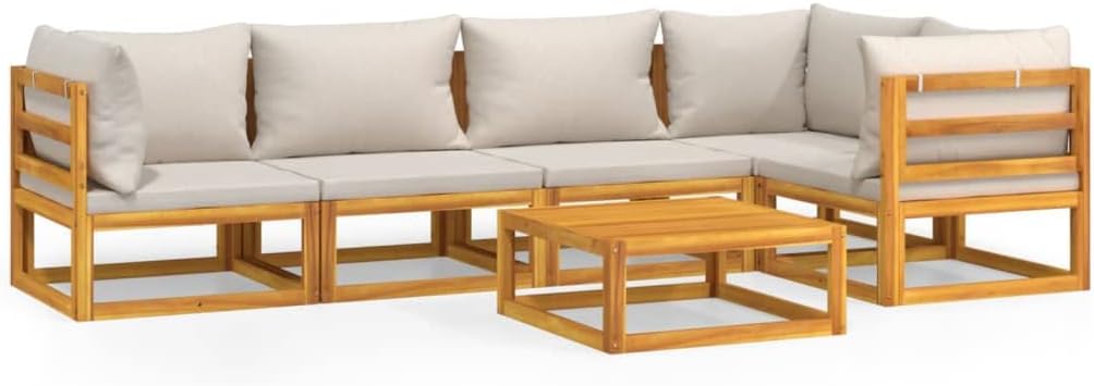 Homgoday 6-TLG. Gartenlounge Set Gartenmöbel Sitzgruppe Gartenlounge Gartensofa Set Gartengarnitur Sitzgarnitur Loungemöbel Terassenmöbel mit Hellgrauen Kissen Massivholz