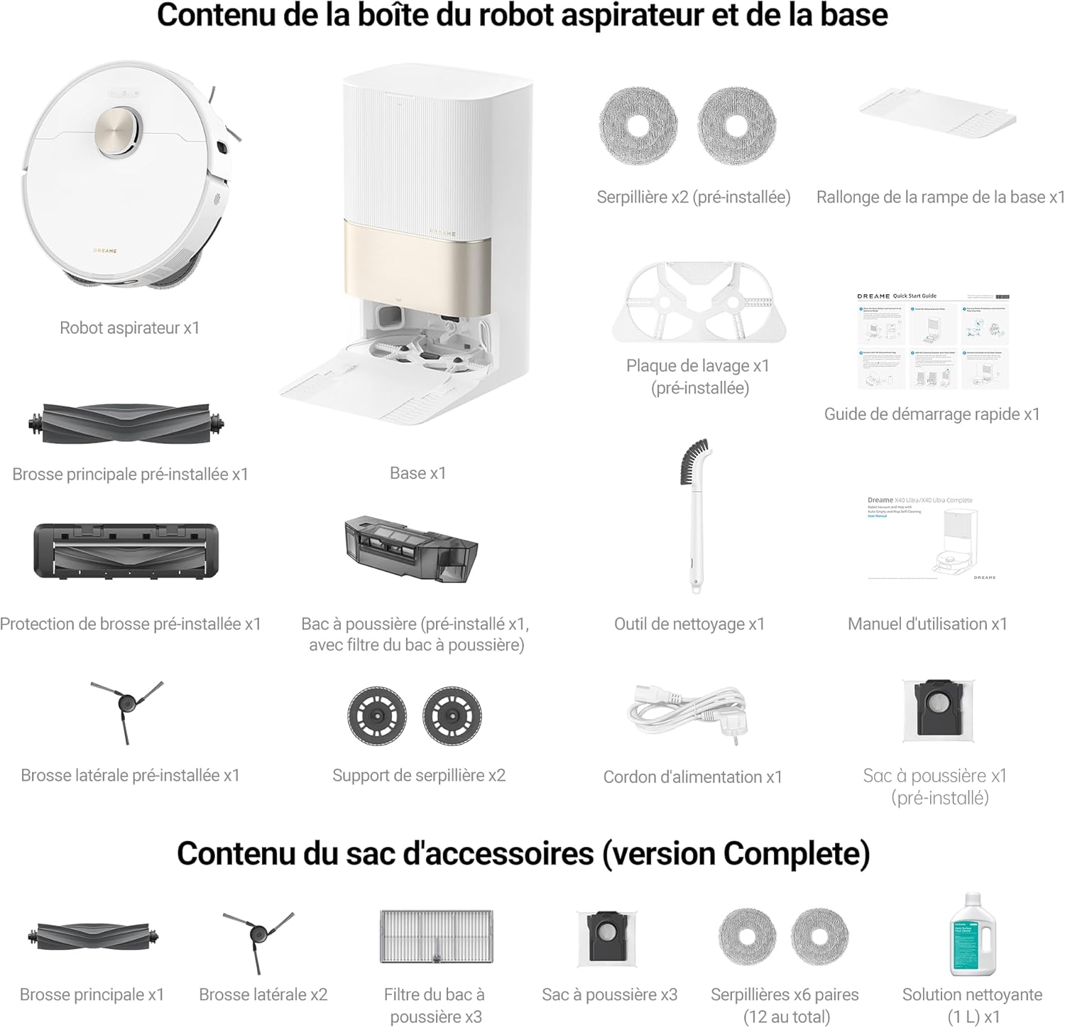 DREAME X40 Ultra Complete Robot Vacuum Cleaner with Removable and Liftable Mop, Raised Side Brush, 12,000 Pa, Mop and Scrubber with 70 C Hot Water, Liftable Brushes