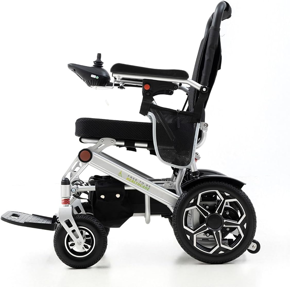 Ultra Lightweight Electric Wheelchair Folding Compact Aluminium Powerchair 20kg Travel Transit Supplied by Free To Be Mobility Equipment Silver